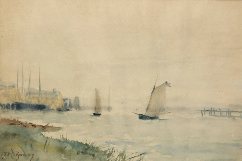 James MacDonald Barnsley, River and Boats, watercolour