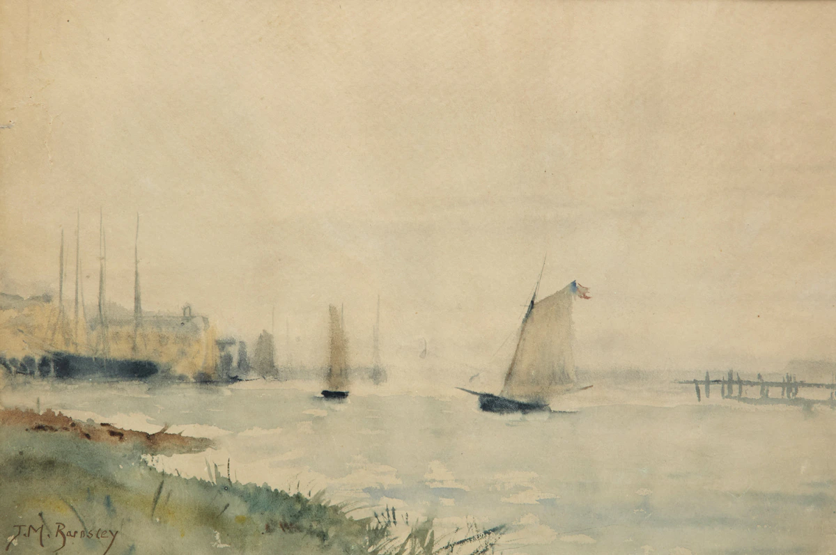 James MacDonald Barnsley, River and Boats, watercolour