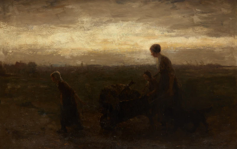 Woman Pushing a Wheelbarrow with her Children by Bernard de Hoog