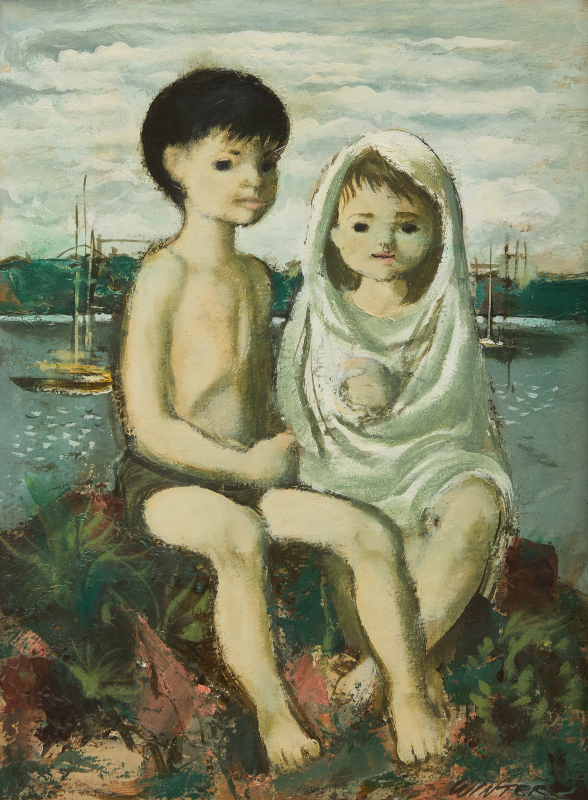 William Arthur Winter, Bathers, oil on board