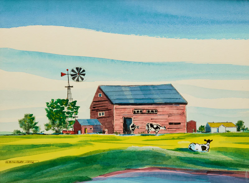 Prairie Barn with Cows by Robert N. Hurley