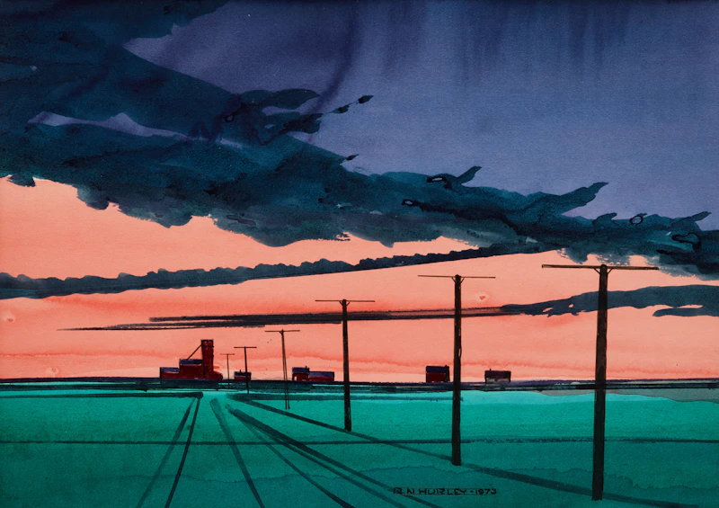 Grain Elevators at Sunset by Robert N. Hurley