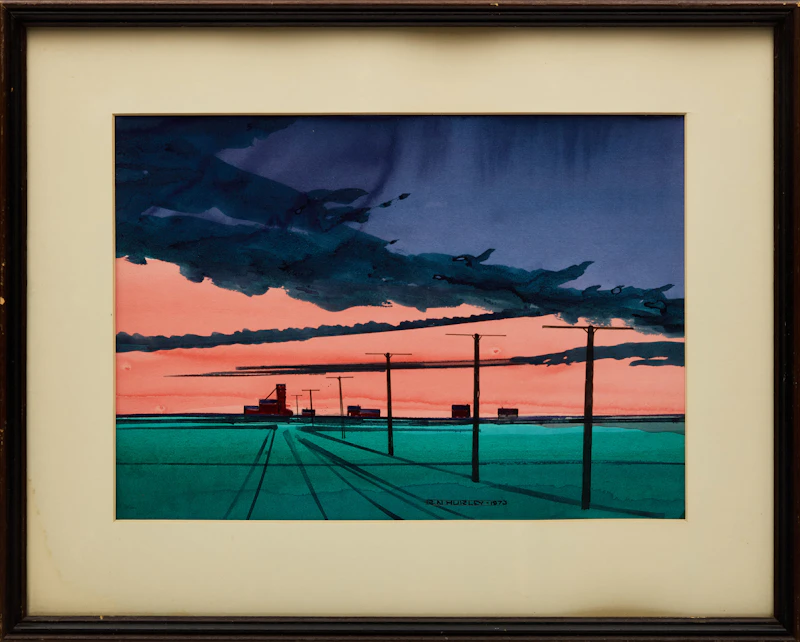 Robert N. Hurley, Grain Elevators at Sunset, watercolour on paper, 1973 - view 2