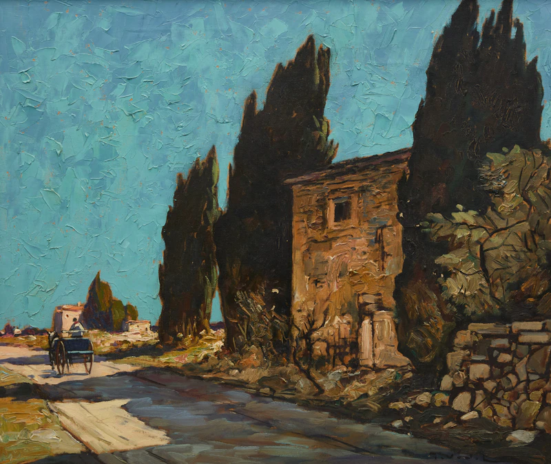 Gustave Vidal, Mediterranean Afternoon with Cart and Rider, oil on canvas - view 1