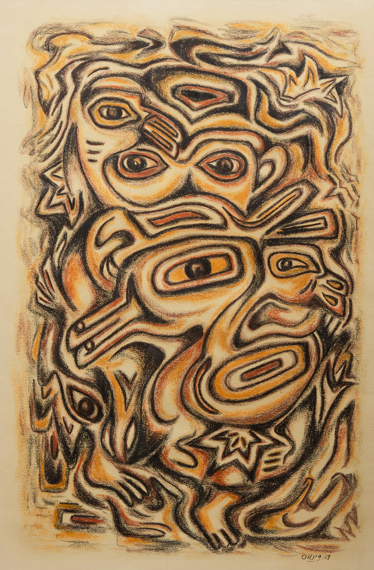 Daphne Odjig, Nanabush and Duck, pastel, 1967