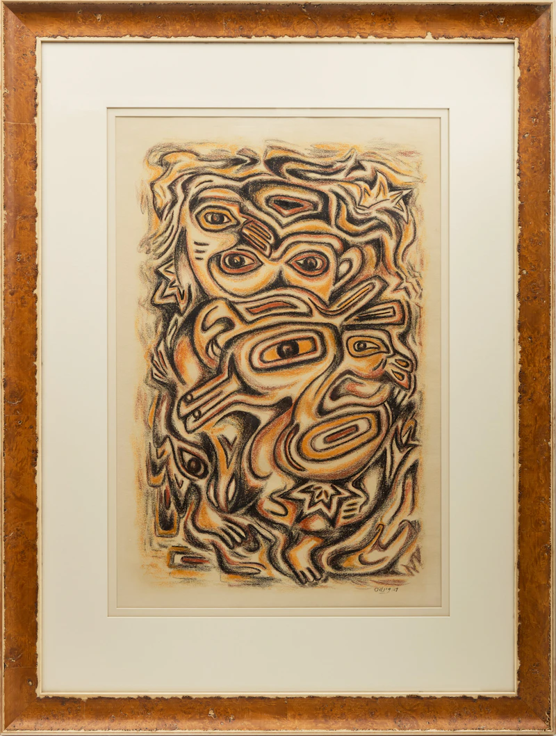 Daphne Odjig, Nanabush and Duck, pastel, 1967 - view 2