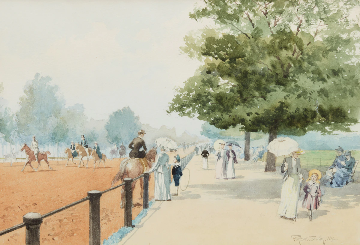 Frederic Marlett Bell-Smith, Riders in the Park, watercolour on paper, 1892