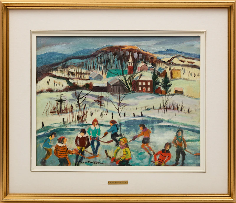 Henri Leopold Masson, Hockey, Ripon, Quebec, oil on canvas - view 2