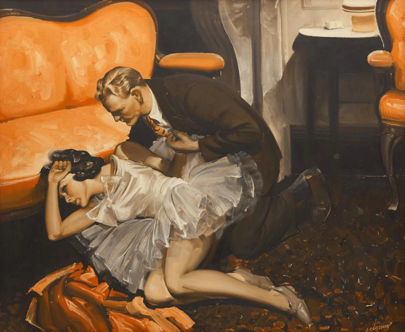 John Ford Clymer, Couple in a Living Room, oil on canvas - view 1