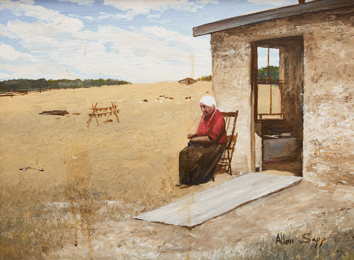 Allen Sapp, My Grandmother Resting Outside, acrylic on canvas, 1976