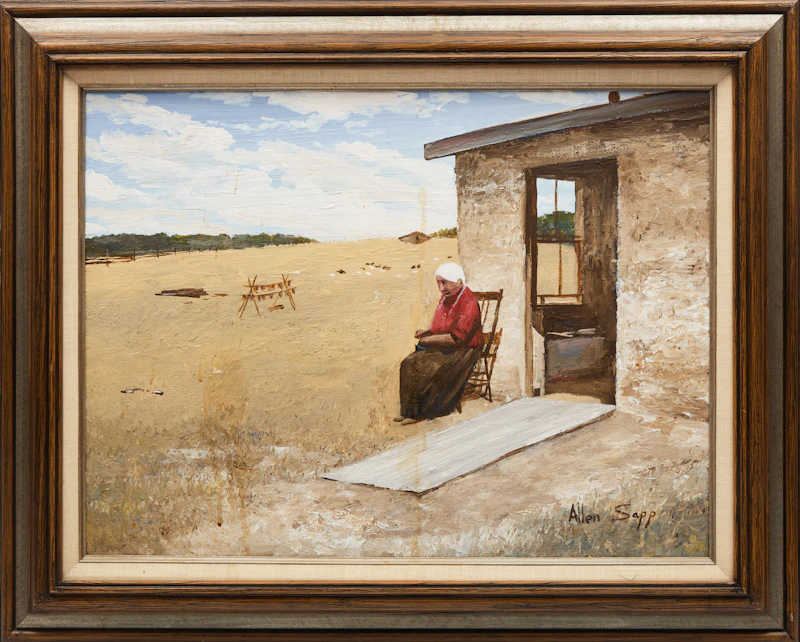 Allen Sapp, My Grandmother Resting Outside, acrylic on canvas, 1976 - view 2