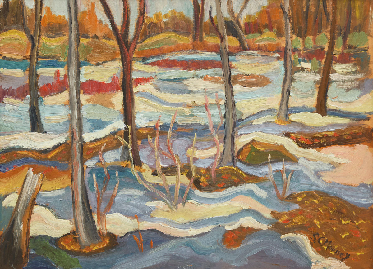 Sidney Charles Mooney, Rock Pool, Georgian Bay; Costello Lake, Algonquin Park; Untitled Landscape, three oils on board