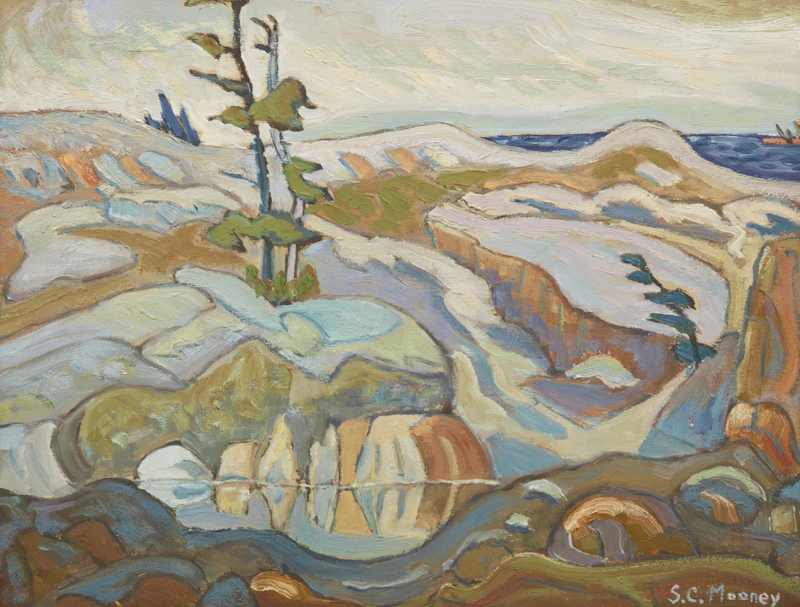 Sidney Charles Mooney, Rock Pool, Georgian Bay; Costello Lake, Algonquin Park; Untitled Landscape, three oils on board - view 4