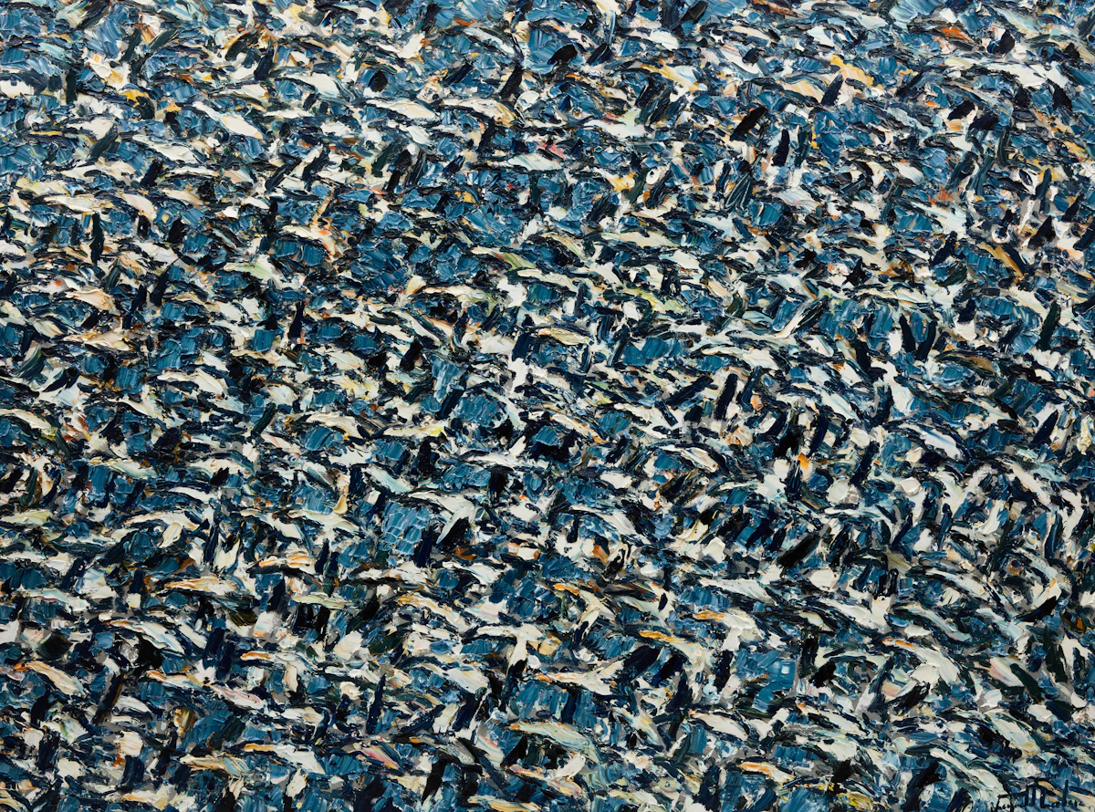 Raynald Leclerc, À vol d'oiseaux les oies, oil on canvas
