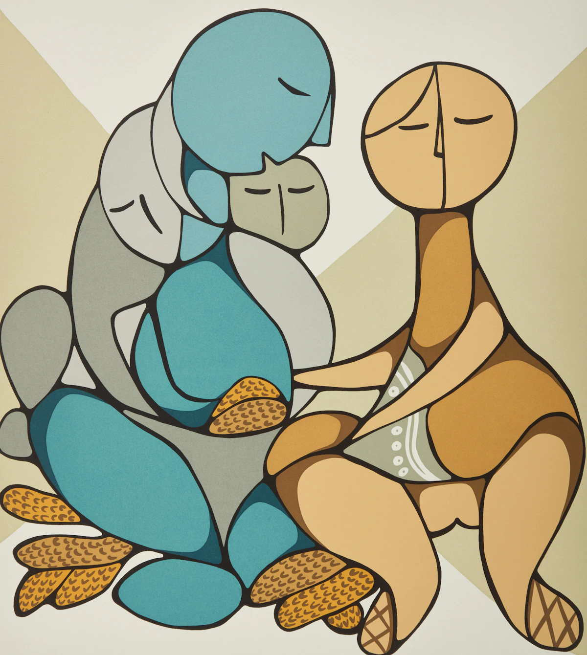 Daphne Odjig, Husking Corn, colour serigraph, 1981