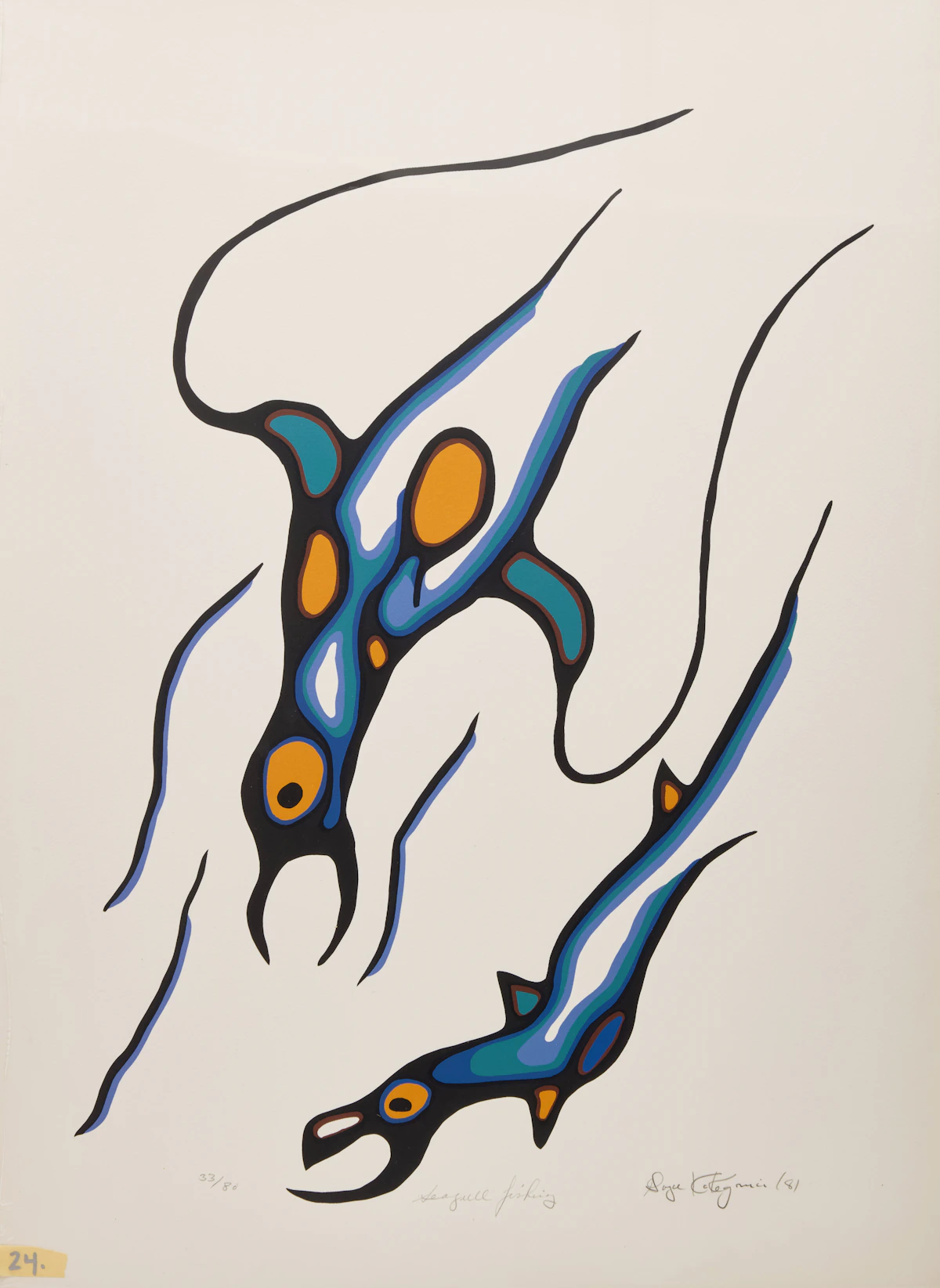 Goyce Kakegamic, Seagull Fishing, colour serigraph, 1981