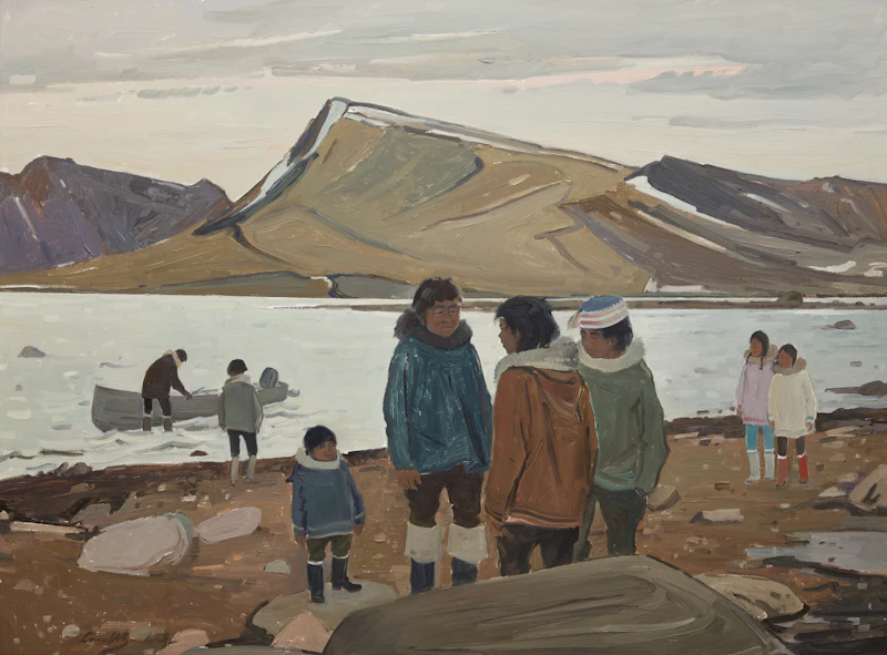 George Lorne Holland Bouchard, Inuit Discussion, Clearwater Fjord, Baffin Island (Arctic Circle), oil on board, 1973 - view 1