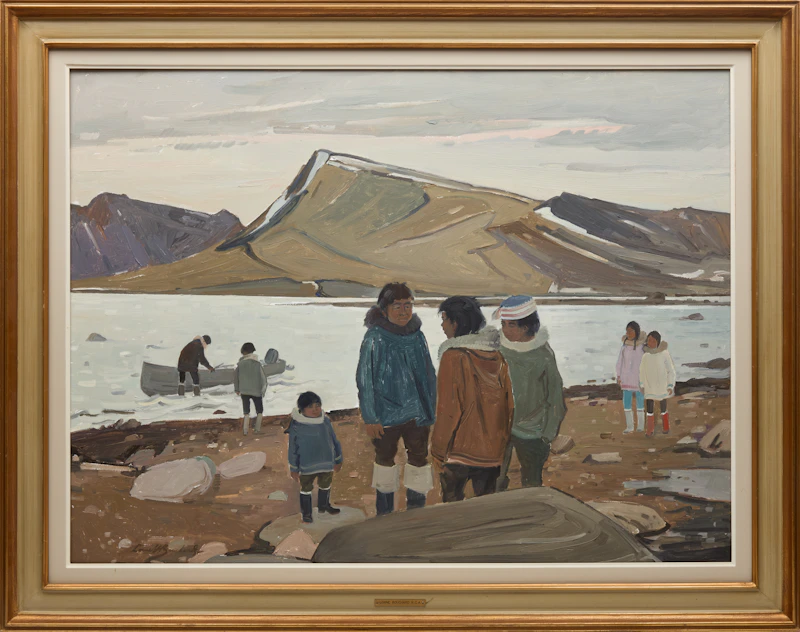 George Lorne Holland Bouchard, Inuit Discussion, Clearwater Fjord, Baffin Island (Arctic Circle), oil on board, 1973 - view 2