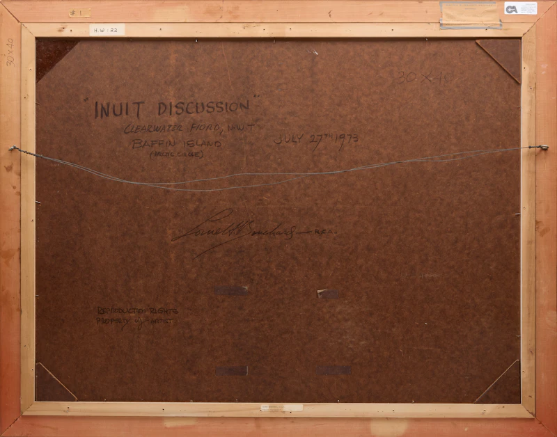 George Lorne Holland Bouchard, Inuit Discussion, Clearwater Fjord, Baffin Island (Arctic Circle), oil on board, 1973 - view 3