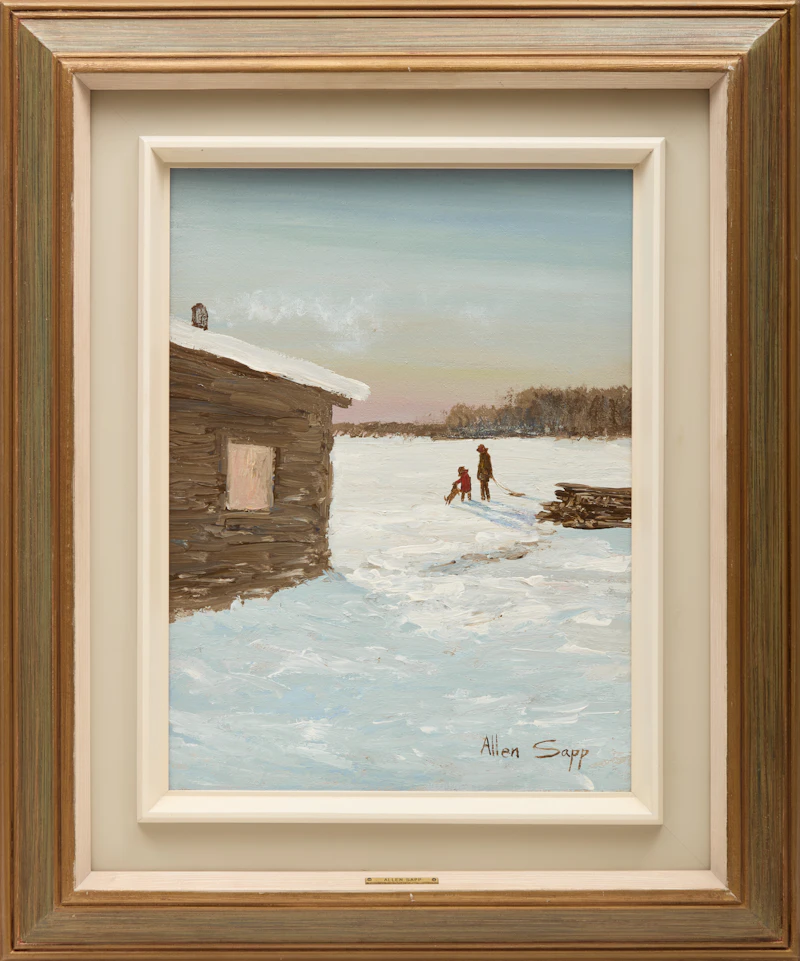 Allen Sapp, Two Kids Playing with a Dog, acrylic on canvas - view 2