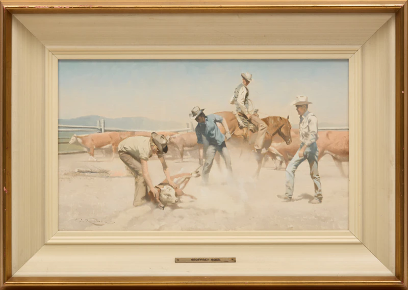 Geoffrey Allan Rock, Branding Study, Douglas Lake Ranch, B.C., oil on masonite, 1976 - view 2