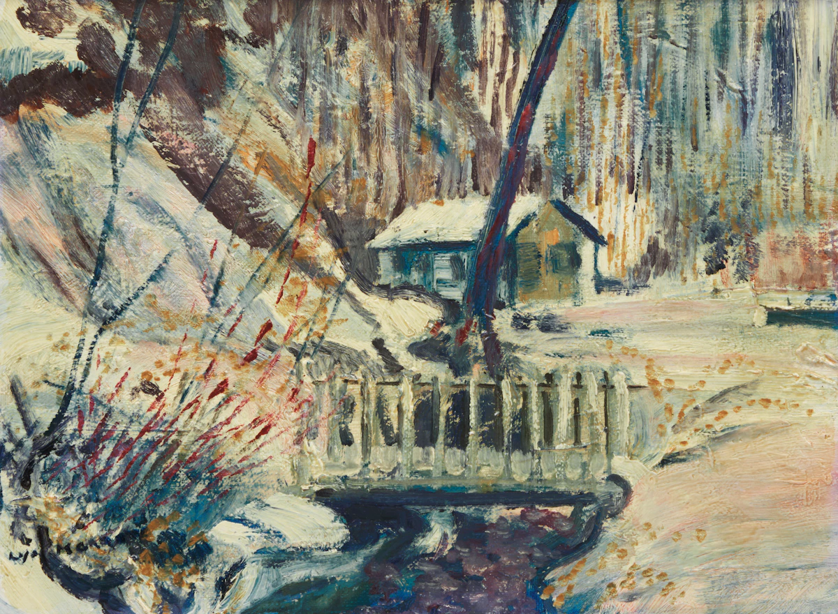 Lyn Morrow, The Bridge, oil on board, 1978