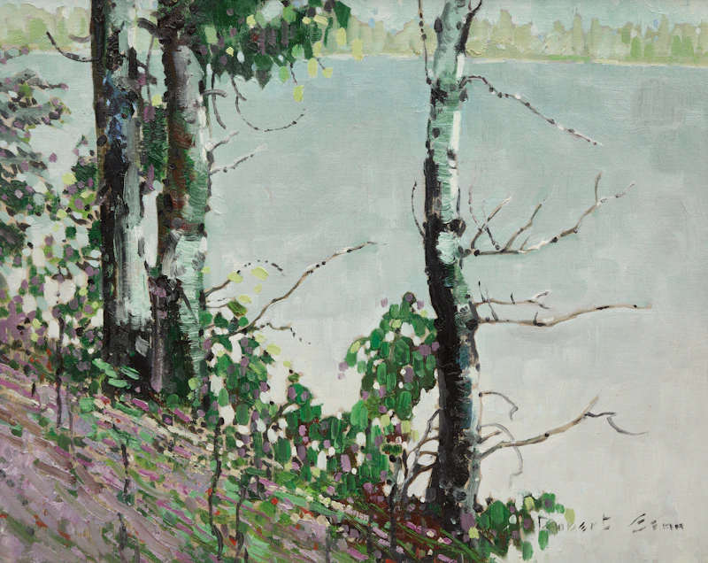 Robert Genn, Glimpse Lake, Spring, acrylic on canvas board, 1971 - view 1