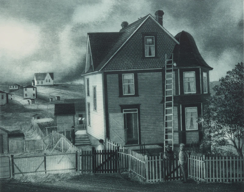 David Lloyd Blackwood, Uncle Sam Kelloway’s Place in Wesleyville, etching and aquatint, 1999 - view 1