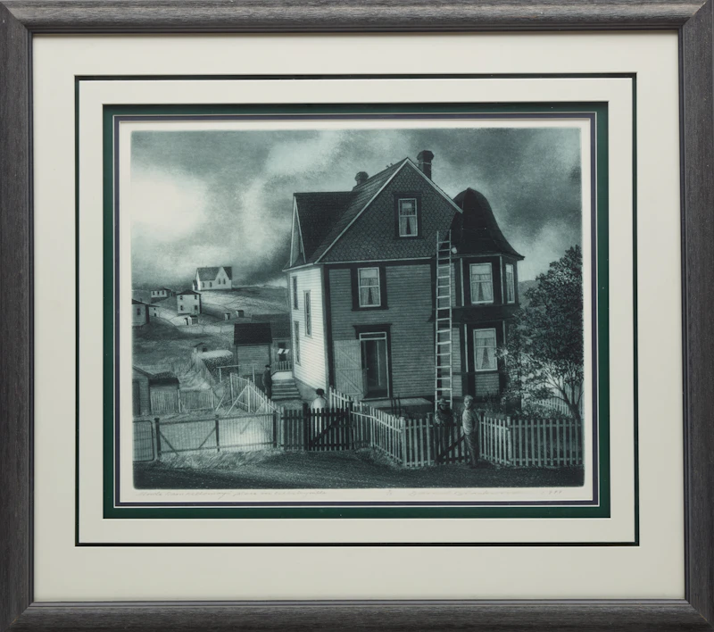 David Lloyd Blackwood, Uncle Sam Kelloway’s Place in Wesleyville, etching and aquatint, 1999 - view 2