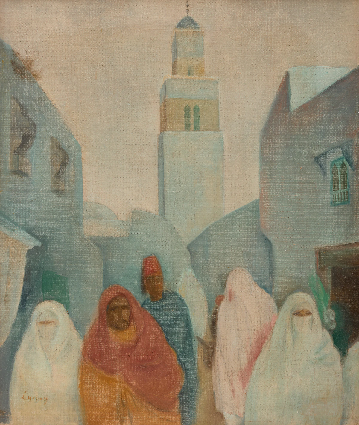 John Goodwin Lyman, Village Scene, oil on canvas