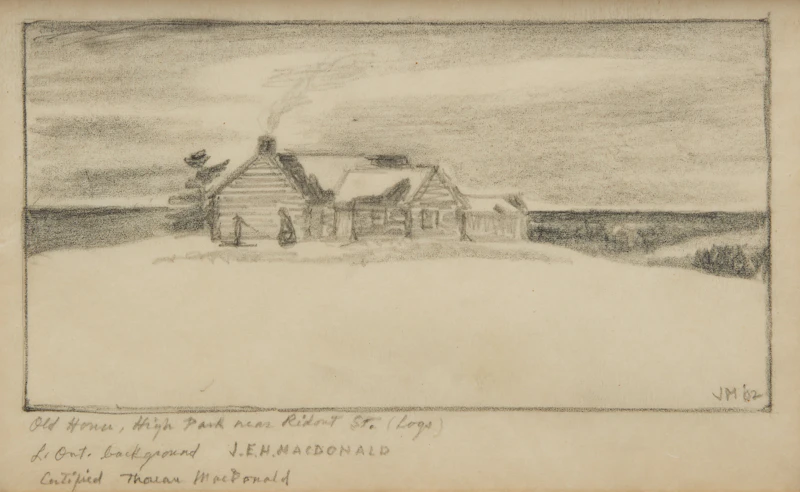 James Edward Hervey MacDonald, Old Home, High Park Near Ridout St. (Logs), graphite - view 1