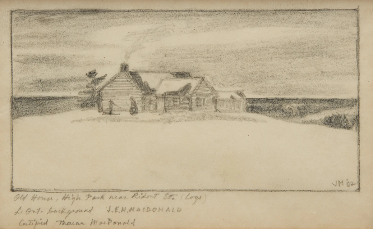 James Edward Hervey MacDonald, Old Home, High Park Near Ridout St. (Logs), graphite