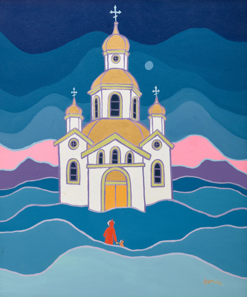 Ted Harrison, Alaskan Moon, acrylic on canvas, 1994 - view 1