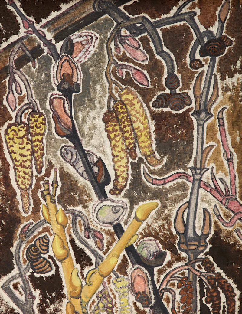Isabel McLaughlin, Catkins, oil on canvas board