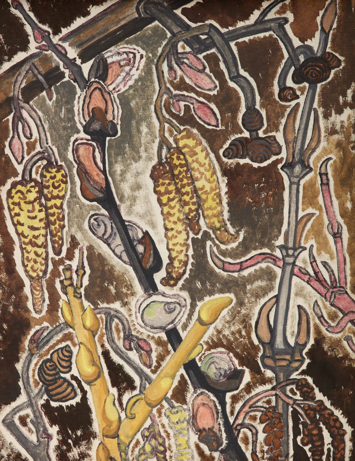 Isabel McLaughlin, Catkins, oil on canvas board, 1960