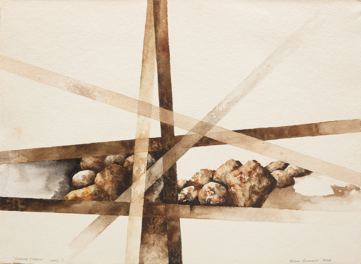 Kevin Sonmor, The Migration 4; Church and State Series 3; Interior Exterior Series 2", three water-based media works on paper