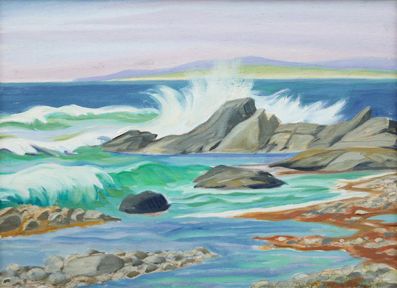 Doris Jean McCarthy, Surf at Old House Rocks, oil on panel