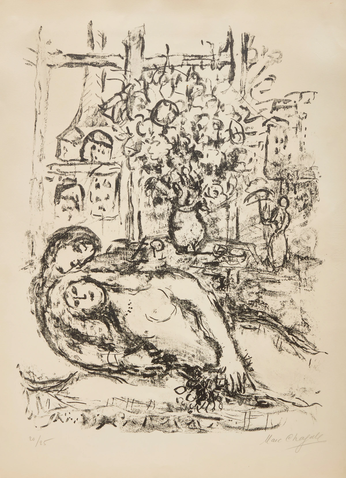 Marc Chagall, Amoureux à la Fenêtre (Mourlot 413), black and white lithograph