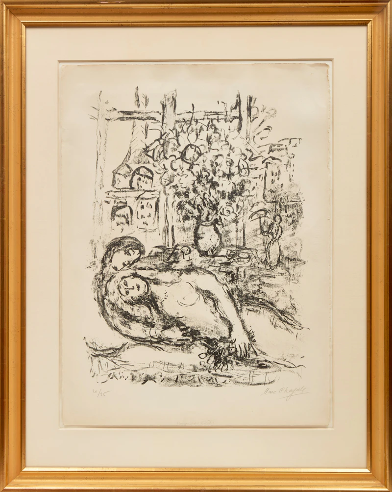 Marc Chagall, Amoureux à la Fenêtre (Mourlot 413), black and white lithograph - view 2