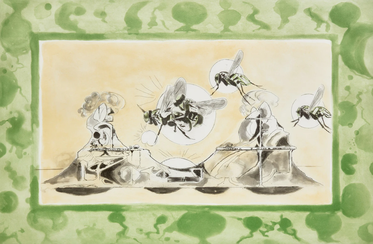 Graham Vivian Sutherland, The Fly (from Apollinaire. Le Bestiaire ou Cortège d'Orphée), colour etching with aquatint