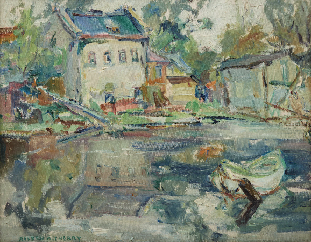 Aileen Alma Cherry, House by a River, oil on canvas