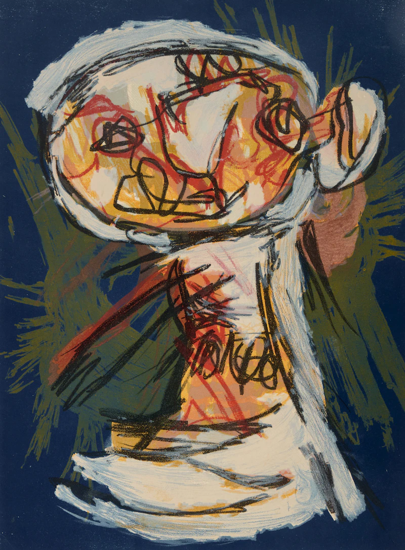 Untitled (Composition sur fond bleu) by Karel Appel
