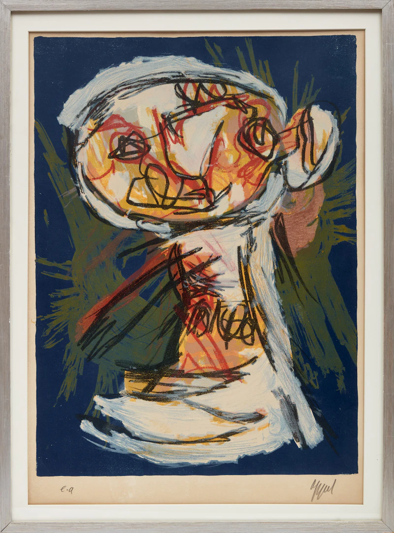 Karel Appel, Untitled (Composition sur fond bleu), colour lithograph - view 2