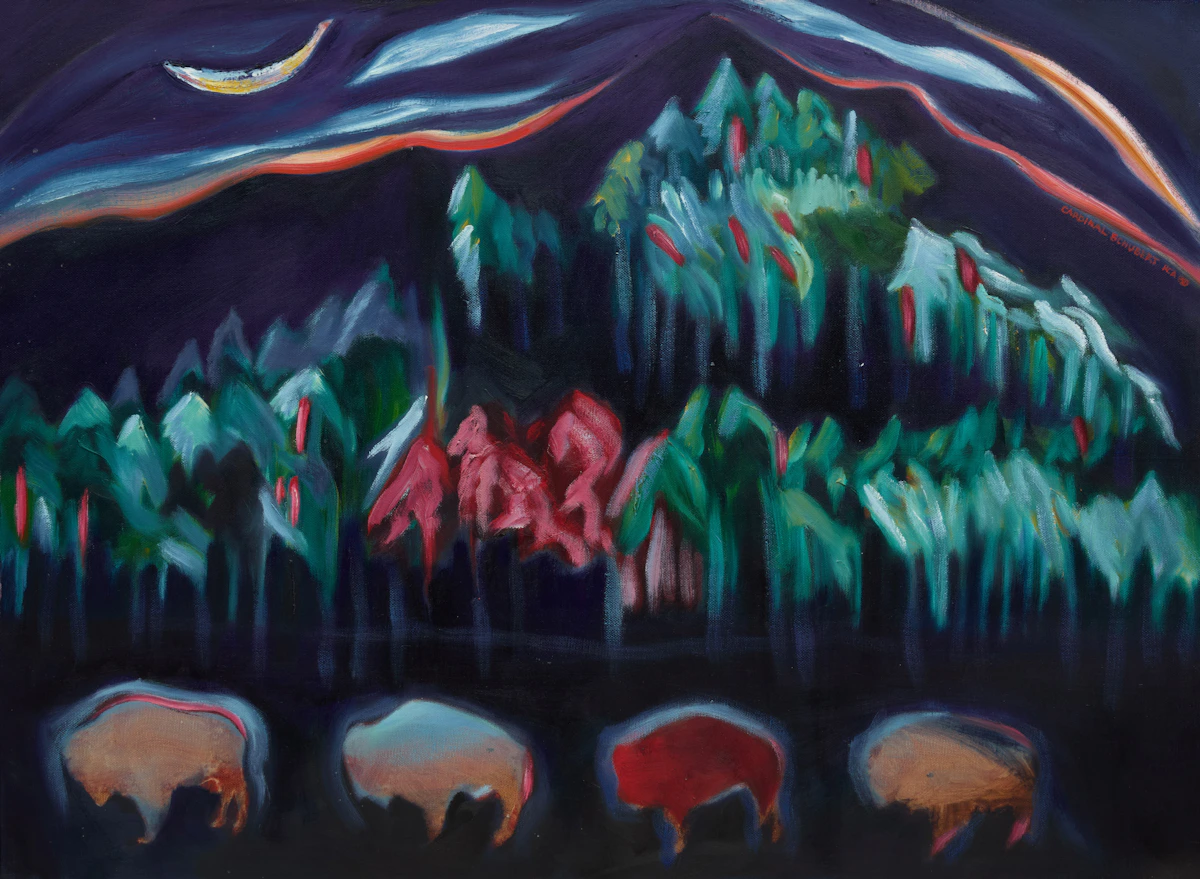 Joane Cardinal-Schubert, Moonlight Sonota, oil on canvas, 1989