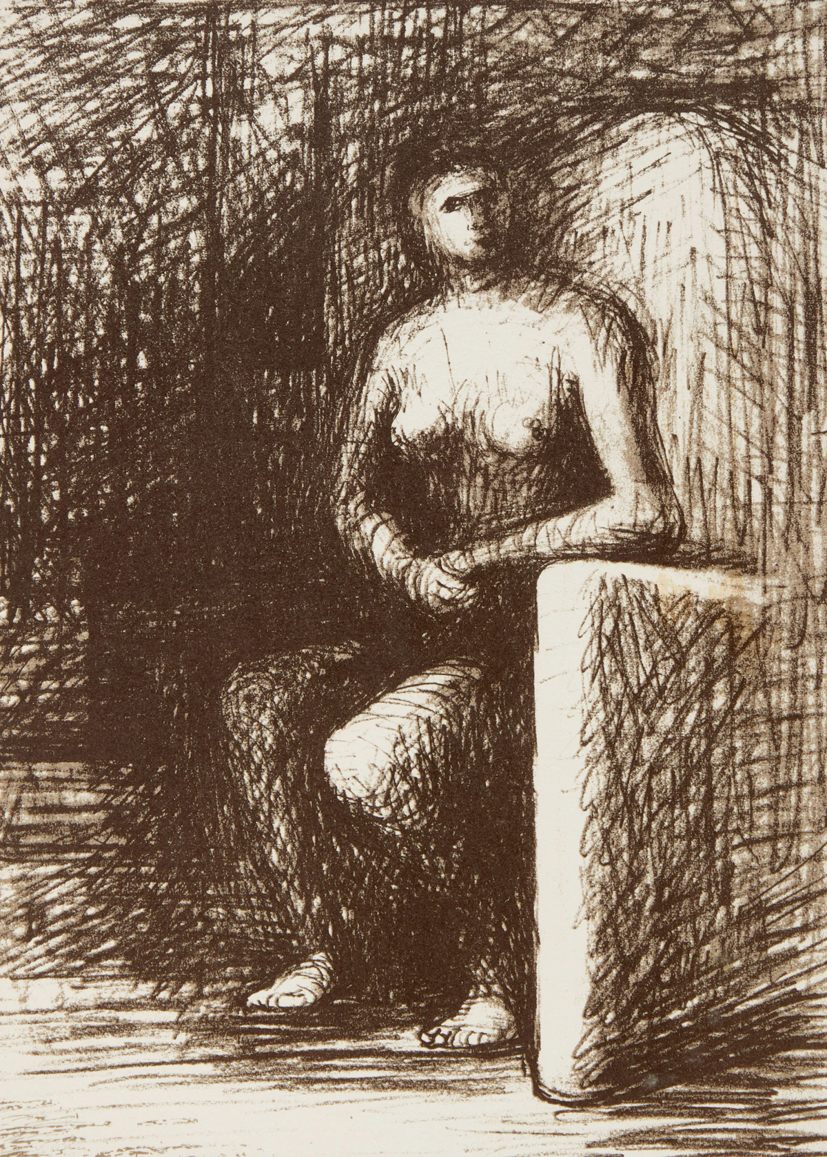 Henry Moore, Seated Figure III: Dark Room, lithograph