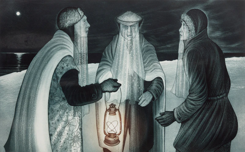 Three Mummers on Winsor's Point by David Lloyd Blackwood