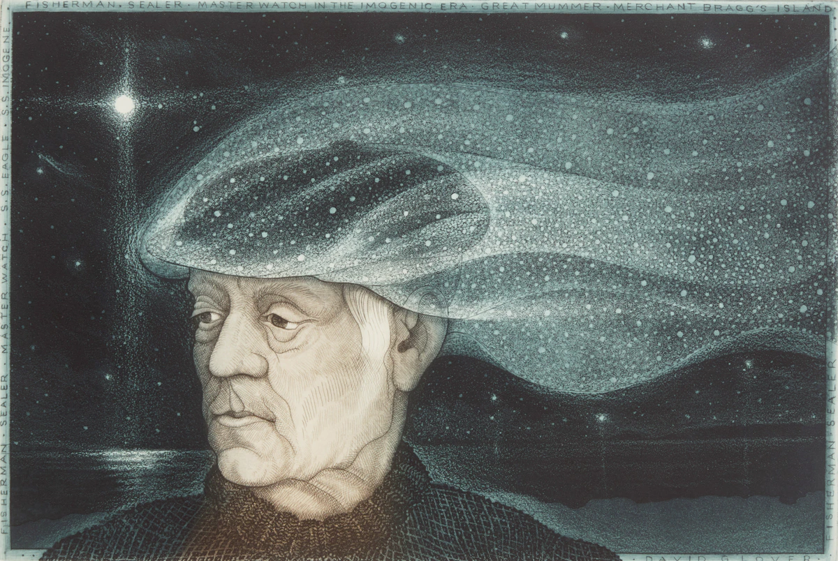 David Lloyd Blackwood, Great Mummer Unveiled, etching and aquatint, 2002