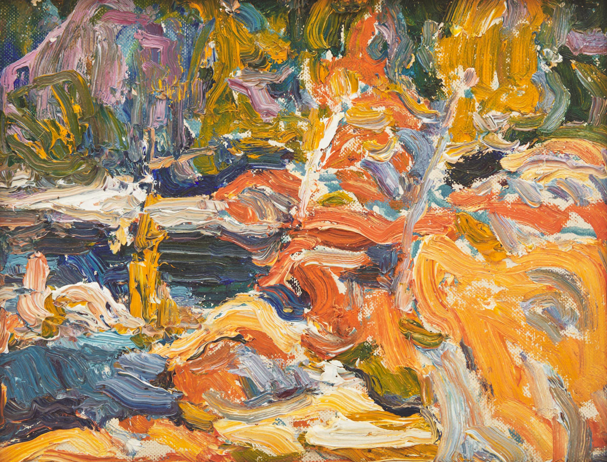 George Paginton, Lake in the Woods, circa 1969, oil on canvas board