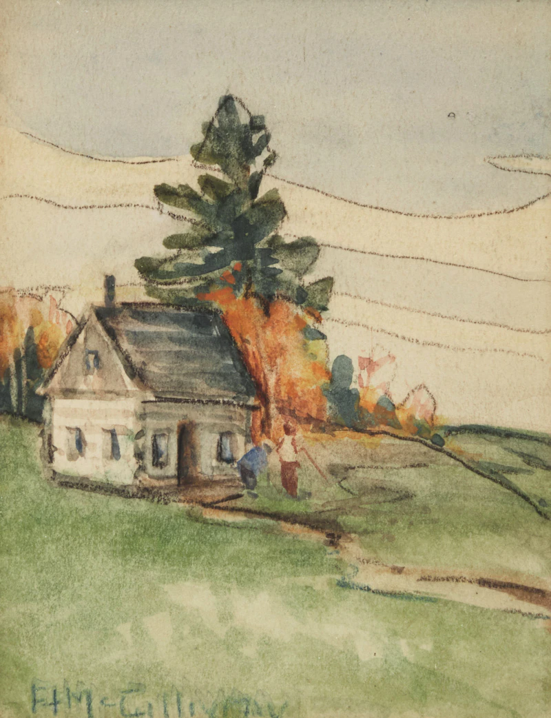 Florence Helena McGillivray, Cottage and Figures; Venetian Night (Boats at Evening), two watercolours - view 1