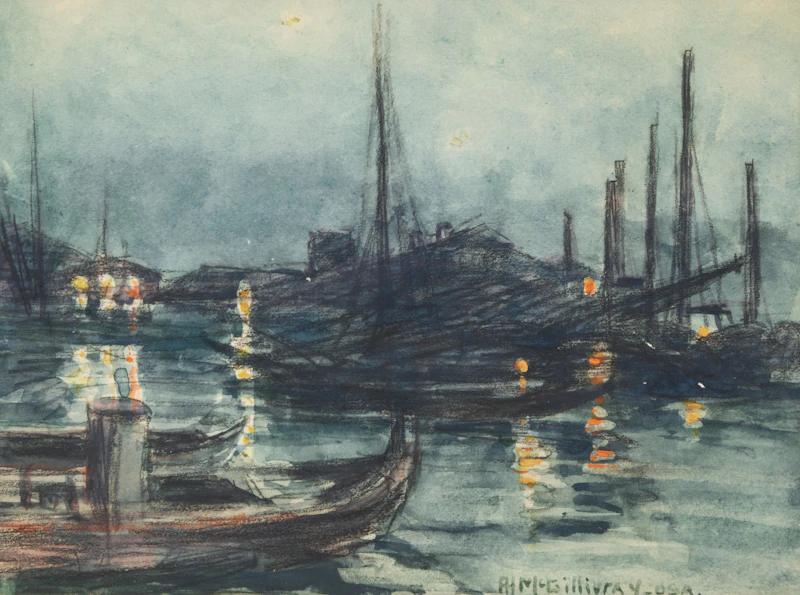 Florence Helena McGillivray, Cottage and Figures; Venetian Night (Boats at Evening), two watercolours - view 4